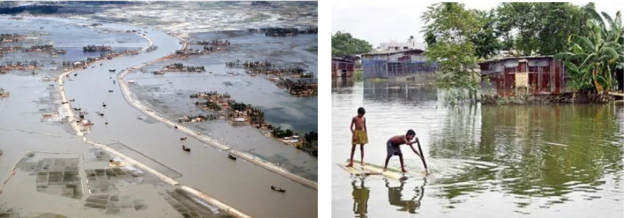 Figura  2.18  Inundações  das  margens  do  Rio  Karnaphuli,  em  Bangladesh,  em  1991  (esquerda); 
