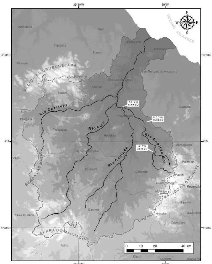 Figura 6. Localização do Rio Capitão-Mor no contexto da Bacia do Rio Curu, norte do Estado do Ceará.