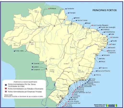 Figura 28 - Mapa dos Principais Portos do Brasil. Porto do Pecém. Fonte: Ministério dos  Transportes – Governo Federal