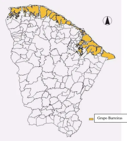 Figura  1.2  –  Mapa do Estado do Ceará mostrando a incidência do solo Formação Barreiras  (CPRM 2005) 