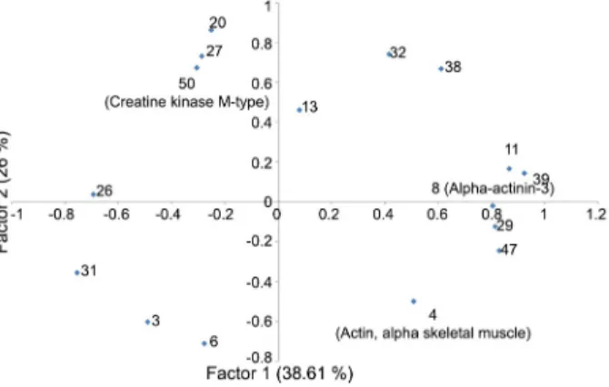 Table 3 – Regression coefficients for linear (gos), quadratic (gos 2 )  and cubic (gos 3 ) effect of gossypol on protein abundance.