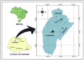 Figure 1: Geographic location of Cianorte, Japurá, Jussara and  São Tomé municipalities.