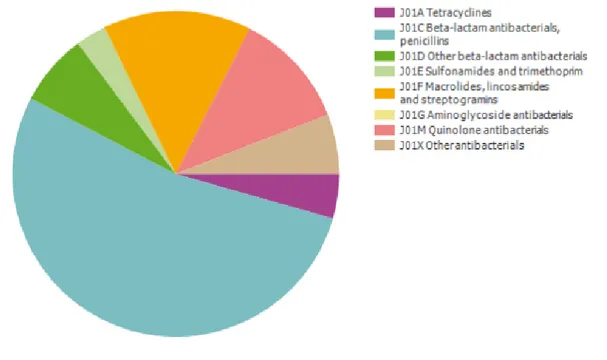 Gráfico 3 – Distribuição do consumo de antimicrobianos de uso sistémico em Portugal (Fonte: ESAC- ESAC-Net, 2011) 