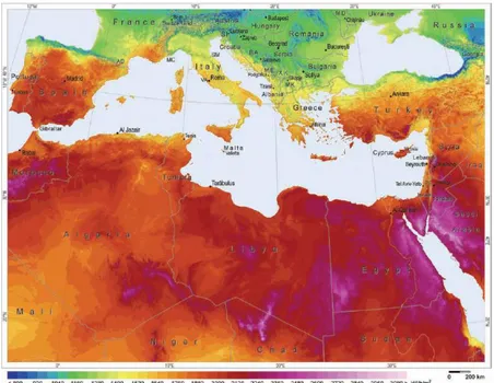 Figure 2.9 Direct normal irradiation potential for Southern Europe and Mediterranean regions