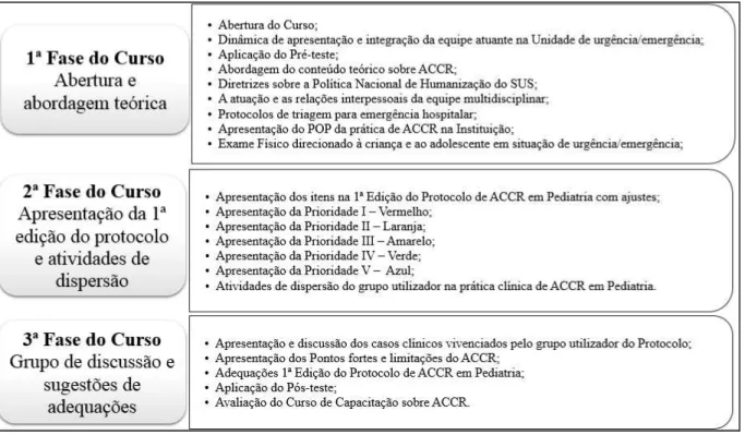 Figura 3 - Fases do Curso de Capacitação sobre o Protocolo de ACCR em Pediatria. Fortaleza,  2016