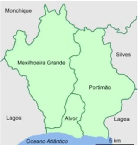 Figura nº 1: Área Geográfica do Concelho de Portimão e respetivas freguesias  Fonte: Plano de Ação USF Atlântico Sul 
