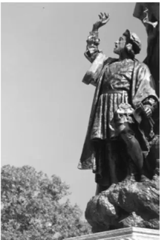 Figura 1. Fotografia da estátua de Pero Vaz de Caminha em monumento erguido em 1900, no Largo da Glória, Rio de Janeiro, RJ, em comemoração ao 4º centenário do  des-cobrimento do Brasil (foto S