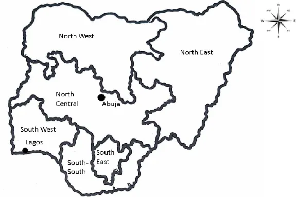 Figure 2:3 A map of Nigeria Showing the six geopolitical zones. Source: Daniel Adayi 