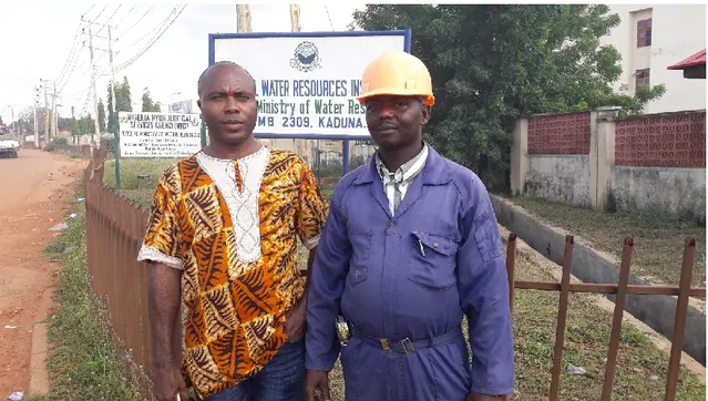 Figure 1:5 The Author with a water engineer at the National Water Resources Institute, Kaduna