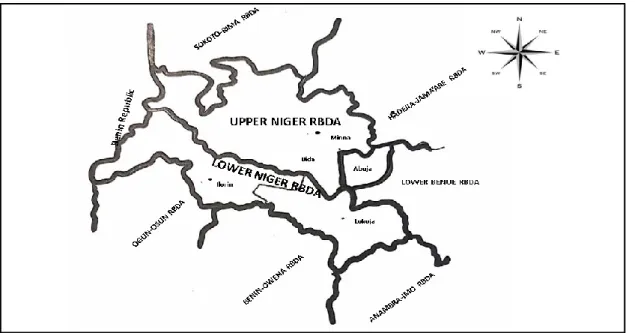 Figure 1:7. A current map of the former Niger River Basin Development Authority now split into two, showing the States within  the catchment area