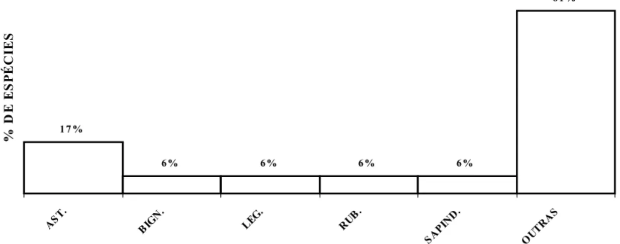 Figura 4 - Distribuição, em porcentagem, das espécies do componente herbáceo-subarbustivo nas famílias mais representadas, em um ha de cerrado s.s