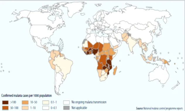 Figura I.3.  Distribuição geográfica da malária no mundo,  