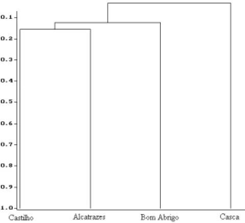 Figura 2 - Dendograma do agrupamento das ilhas, em relação à presença das espécies de musgos