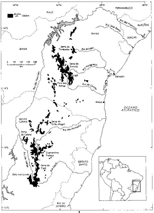 Figura 1. Mapa da Cadeia do Espinhaço (Davis et al. 1997).