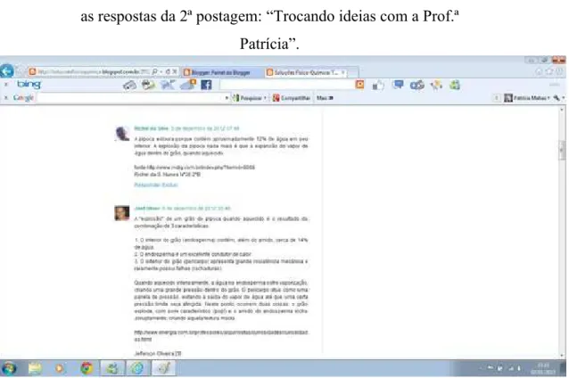 Figura 10: Print Screen do Blog Soluções Físico-Química com  as respostas da 2ª postagem:  “ Trocando ideias com a Prof.ª 