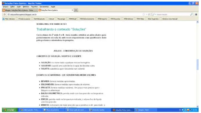 Figura 14: Print Screen do Blog Soluções Físico-Química com a  postagem “ aula 01  da Prof.ª Patrícia”.