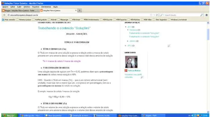 Figura 16: Print Screen do Blog Soluções Físico-Química com a  postagem “aula 03 da Prof.ª Patrícia”