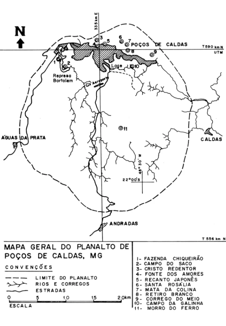 Figura  1  - Locais  de  coleta  no  município  de  Poços  de  Caldas. 