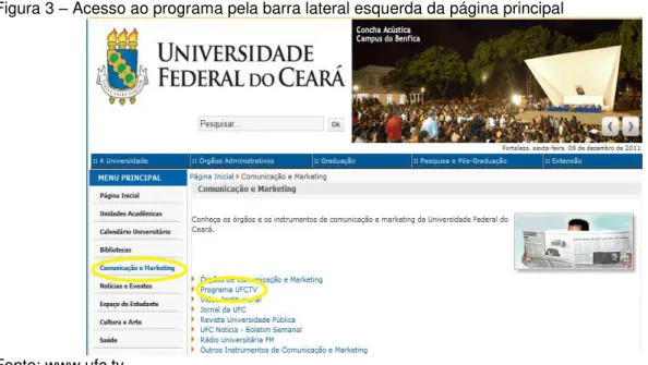 Figura 3  –  Acesso ao programa pela barra lateral esquerda da página principal 