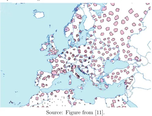 Figure 1: Europe areas using DTV channel 21.
