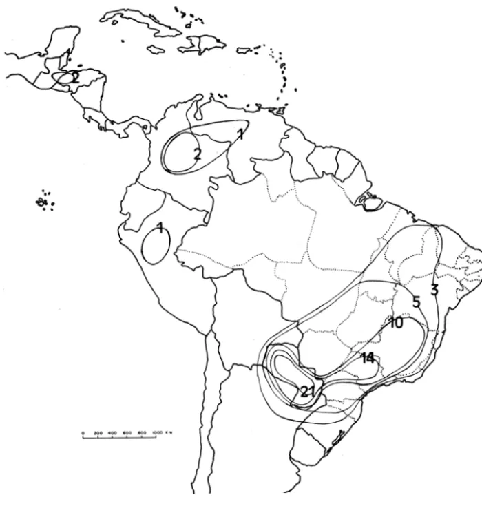 Figura 1  - Distribuição de Ju/ocroton  e densidade de espécies nas áreas delimitadas