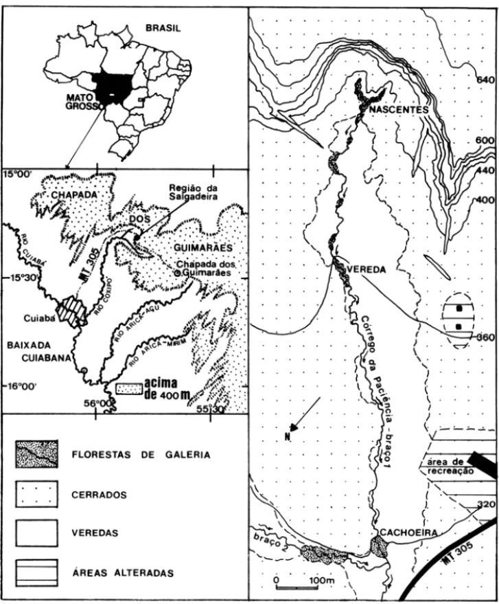 Figura  1 - Situação  geográfica  do  córrego  da  Paciência.  na  região  da  Salgadeira