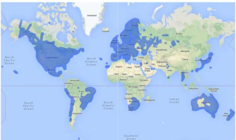 Figure 1.1: Actual cobertura da aplicação ”Google Street View” no mundo.