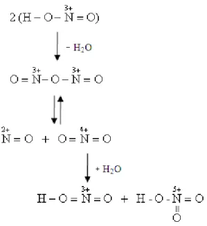 Figura 2 – Reacção da formação em meio ácido, de ácido nitroso a partir do nitrito. 