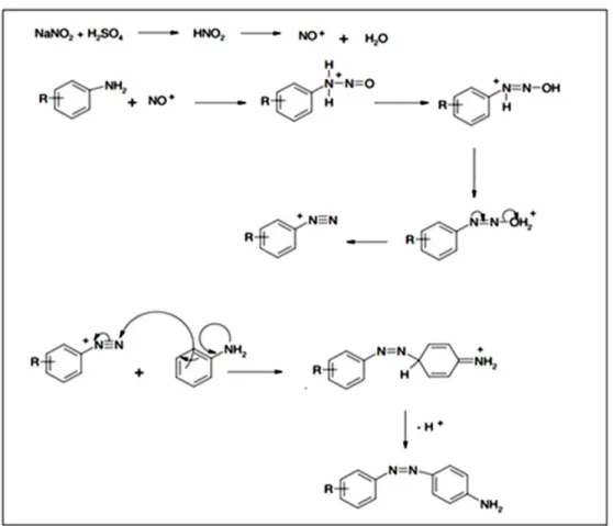 Figura 1 - Mecanismo geral para a síntese de azo corantes. 