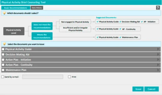 Figure 2. Physical activity brief counseling tool in the software platform “PEM—Prescrição Eletrónica Médica”.