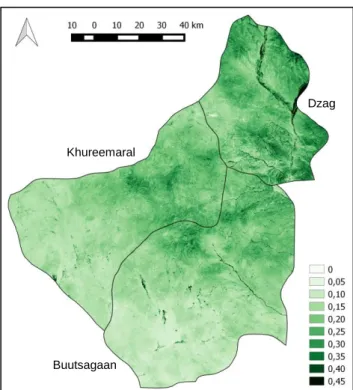 Figure 3.6 – Landsat-8 NDVI-derived with 30 m resolution for the study area 