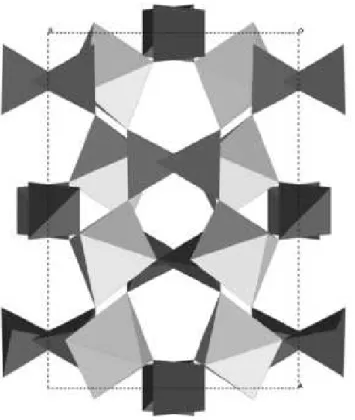 Figura 1.1: Estrutura cristalina do Y 2 (MoO 4 ) 3 (Pbcn). Tetraedros escuros representam MoO 4 e octaedros claros representam YO 6 