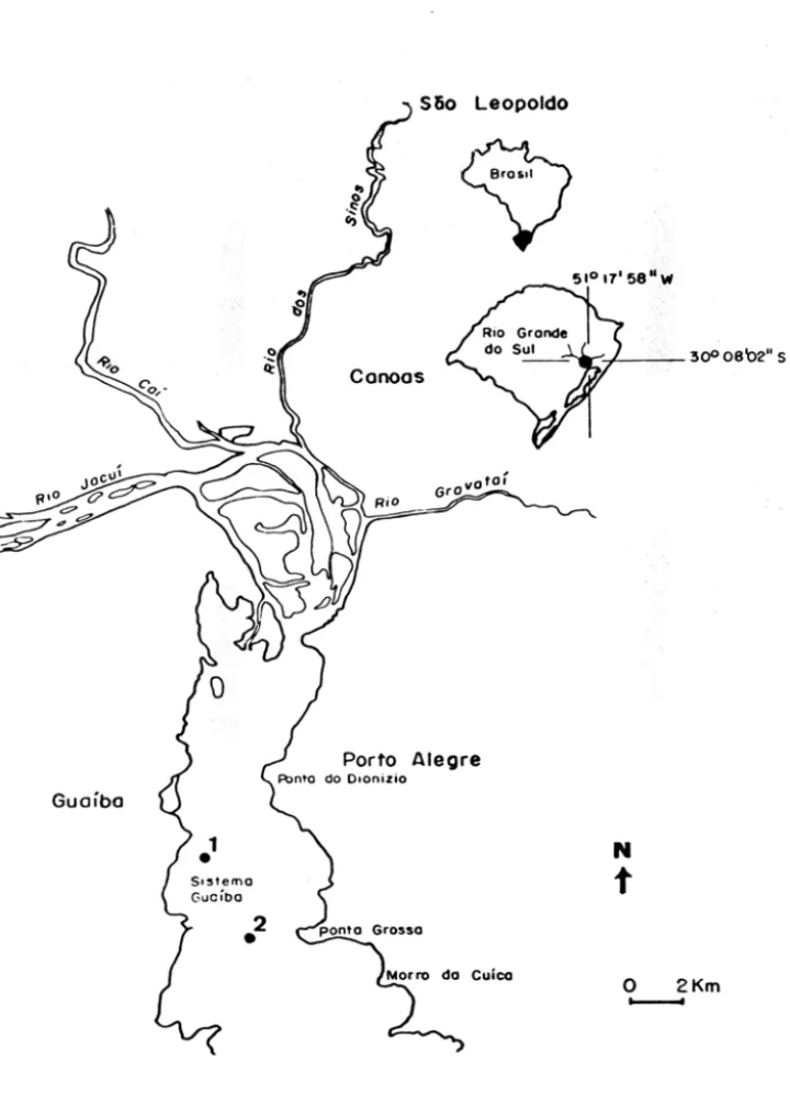 Fig.  1.  Posi~o  geograiica do sistema Gualba com as  esta~6es  de amostragem. 