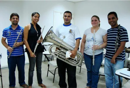 Figura 5  –  Prof. Robson Almeida; Marisa Galdino; Ednaldo; Georgette; Cícero Galdino  – Foto tirada em 2010, durante as aulas do primeiro semestre 