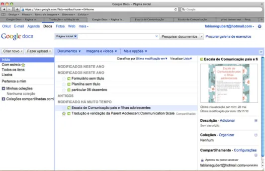 Figura 2 - Imagem do Sistema Gerenciador de Banco de Dados - Google Docs. Fortaleza,  CE, Brasil, 2010