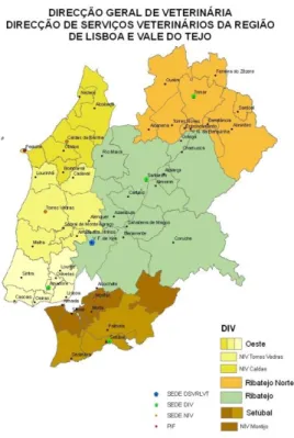 Figura 7 Localização geográfica da DIV Ribatejo Norte, Direcção de Serviços Veterinários da  Região de Lisboa e Vale do Tejo