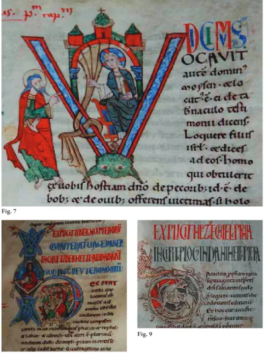 Fig. 7 – Lisbon, Bibl. da Ajuda, 52‑XIV‑13, f. 33: God addresses Moses. Historiated initial V at the start of Leviticus, 
