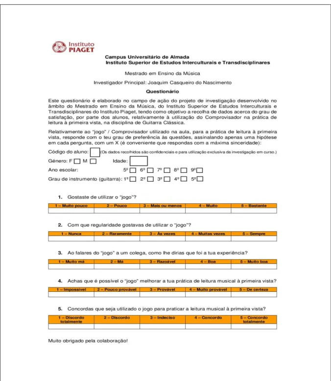 Figura 7 – Questionário de verificação do grau de satisfação dos sujeitos da amostra 