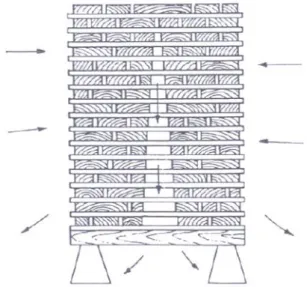 Figura 10  – Exemplo de uma pilha de secagem correta, onde verificamos a colocação de todos os provetes de forma  equilibrada e com uma altura livre da base correta (Fonte: Graça, 2010)