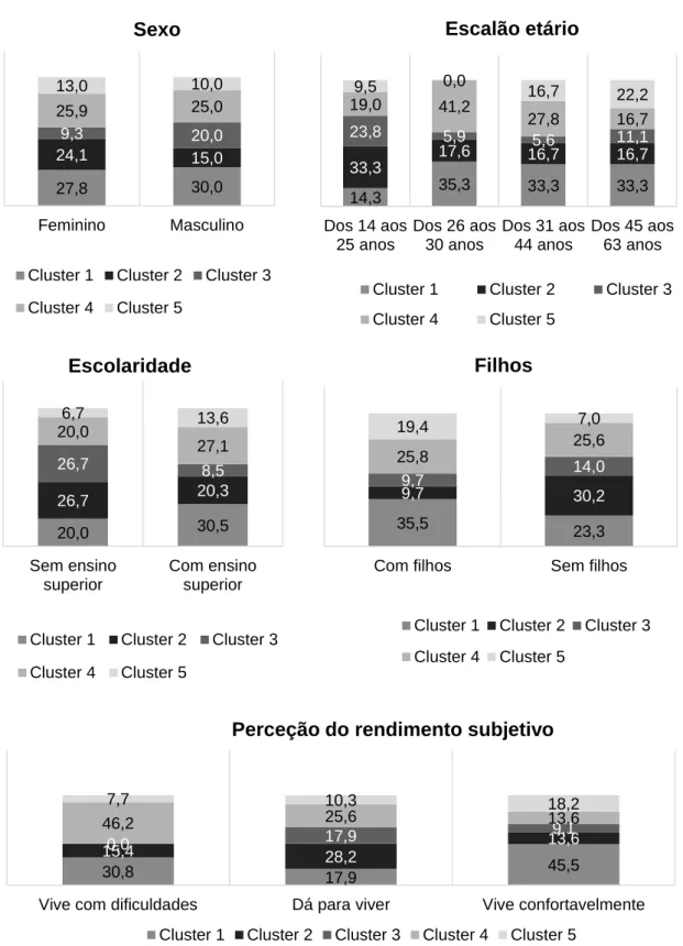 Figura 11 Dados sociodemográficos por clusters (percentagem) 