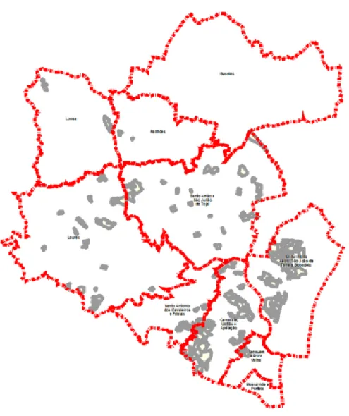 Figura 3. 3 - Distribuição espacial das AUGI no concelho de Loures  