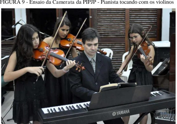 FIGURA 9 - Ensaio da  Camerata  da PIPJP - Pianista tocando com os violinos 