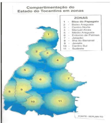 Figura 4 - Mapa do Estado do Tocantins compartimentado por Zonas 