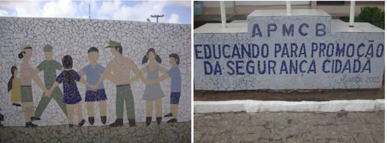 FIGURA 1 (esquerda): policiais militares brincam com crianças em mosaico.  