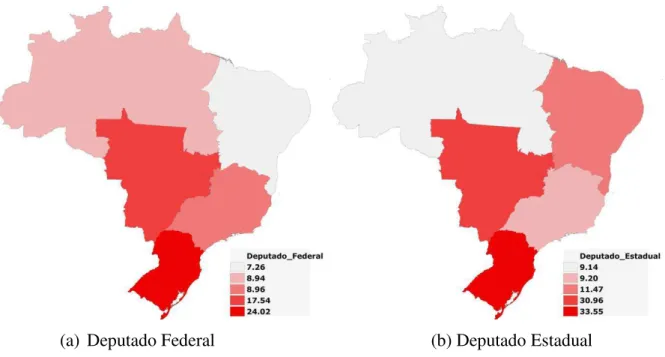 Figura 4 - Média do custo por voto de acordo com os cargos e as grandes regiões do Brasil
