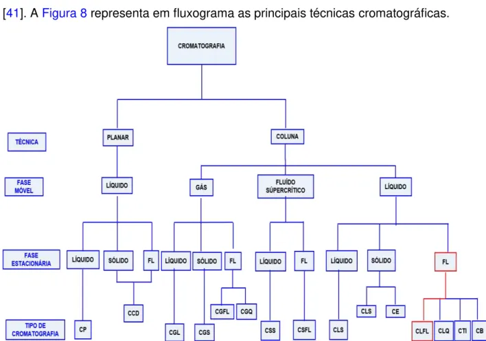 Figura  8:  Fluxograma  com  a  representação  das  principais  técnicas  cromatográficas
