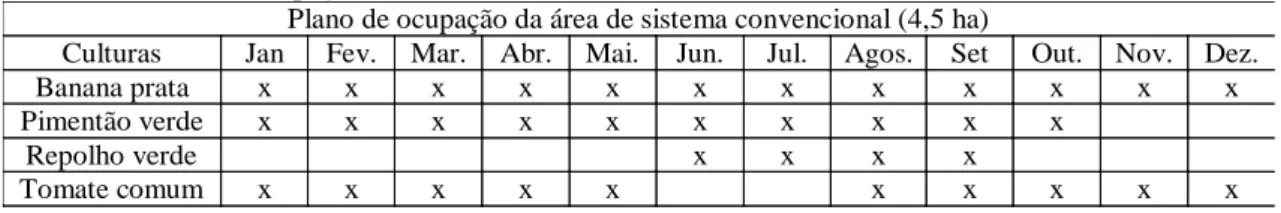 Tabela 1 - Plano de ocupação da Fazenda Estufa Limoeiro no ano de 2013. 