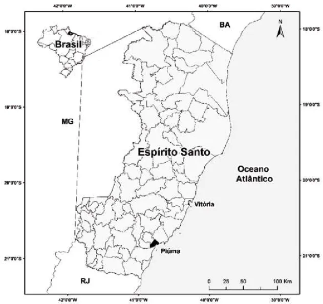 Figura 1 - Localização do município de Piúma no litoral sul do Espírito Santo, Brasil.