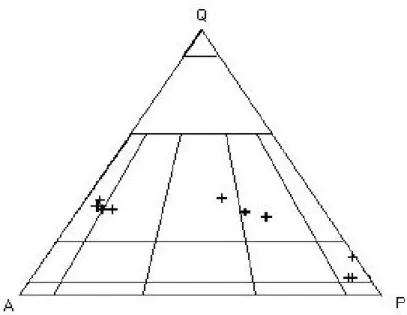 Figura 1 – Diagrama Quartzo-Álcali-Feldspato-Palgioclásio de A Streckeisen (1976) exibindo a variação composicional encontrada na Suíte Aroeiras