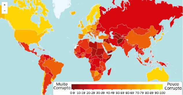 Figura 1 - Mapa global do índice de percepção da corrupção (TRANSPARECY INTERNATIONAL, 2013)